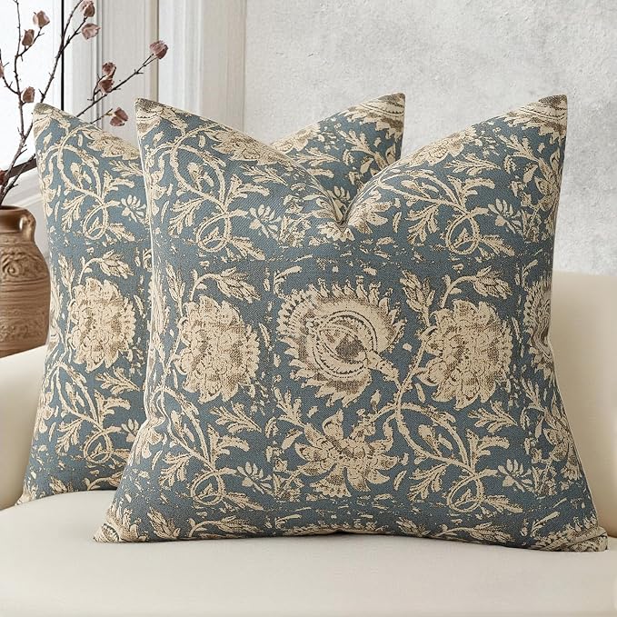 Vintage Floral Print Throw Pillow Covers 22x22 Set of 2 Neutral Modern by DKwizme