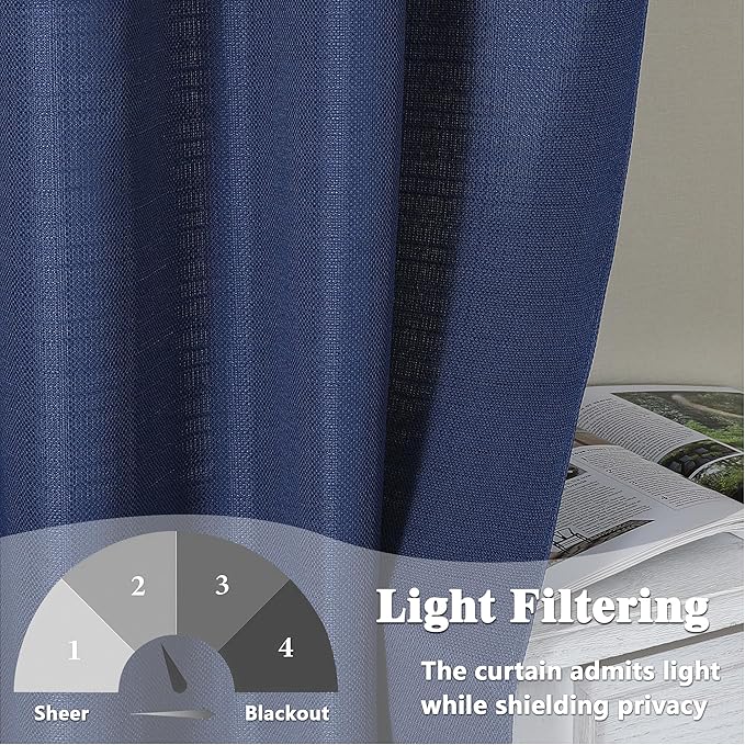 Gwine Blue Valance Curtain, Light Filtering Faux Linen Textured Valance Kitchen - Image 4
