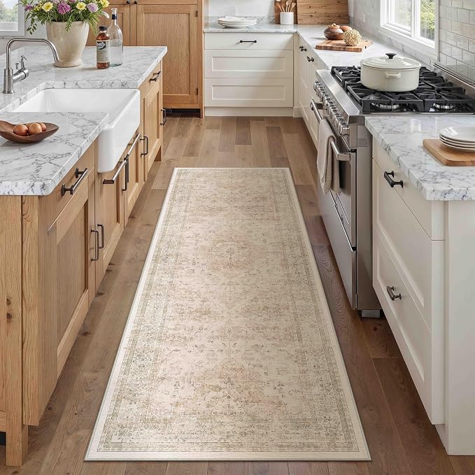 PureCozy Hallway Runner Rug 2x6 Washable Beige Vintage Distressed Long Runner - Image 5