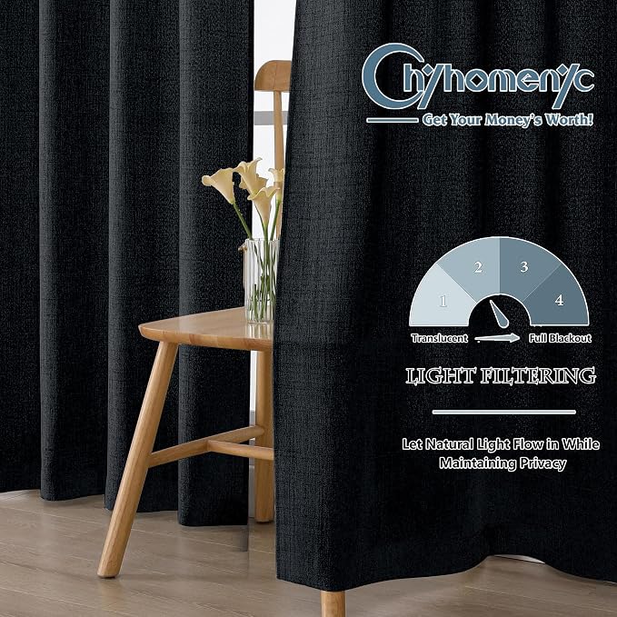 Chyhomenyc Black Valance for Windows, Light Filtering Textured Small Kitchen - Image 2