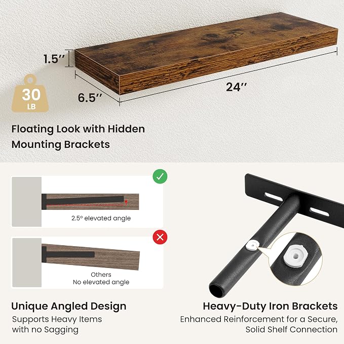 Fun Memories Floating Shelves for Wall, Rustic Wood Wall Mounted Shelves for - Image 3