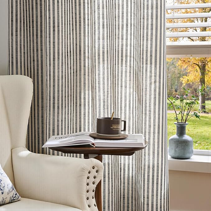 jinchan Linen Curtains for Living Room Black on Beige Striped Curtains for - Image 4