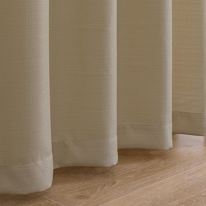 Chyhomenyc Camel Curtains 90 Inch Length 2 Panels Set, Faux Linen Textured Semi - Image 9