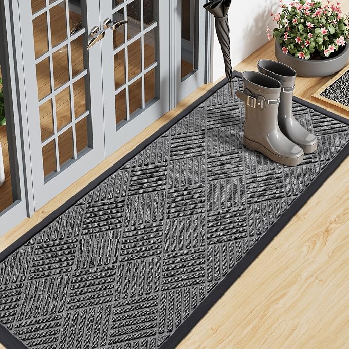 Smiry Front Door Mat Outside Entrance, Heavy Duty Outdoor Indoor Natural Rubber by Smiry