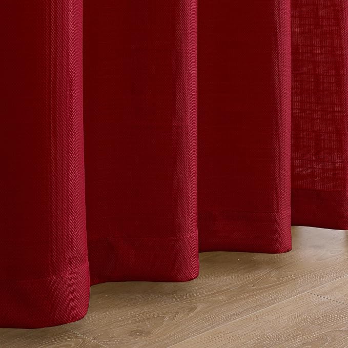 Chyhomenyc Christmas Red Curtains 54 Inch Length 2 Panels, Faux Linen Textured - Image 8