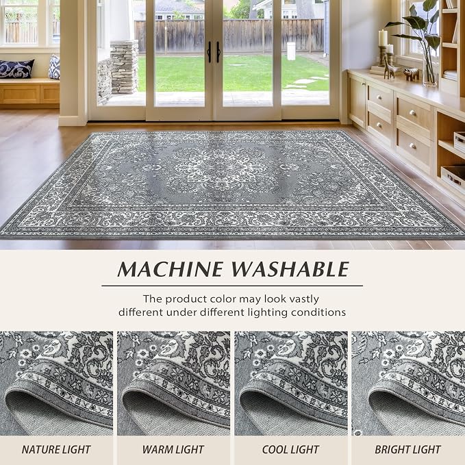Area Rug for Living Room, 5x7Ft Non-Slip Vintage Area Rug, Machine Washable - Image 9