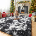 Amdrebio Black White Grey Rugs for Bedroom Living Room Decor, Fluffy Fuzzy by Amdrebio