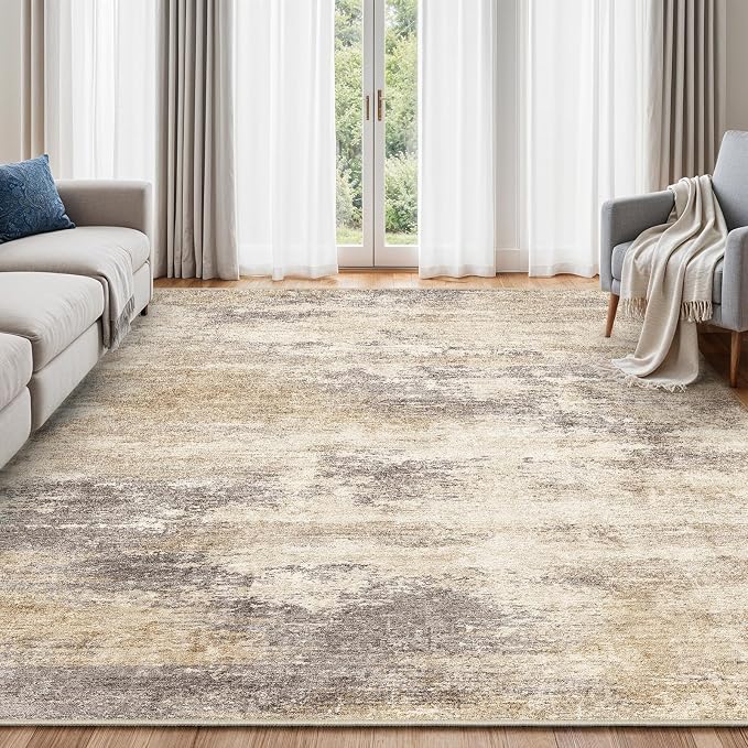 10x12 Washable Area Rug for Bedroom: Modern Low-Pile Texture Carpets - Image 3