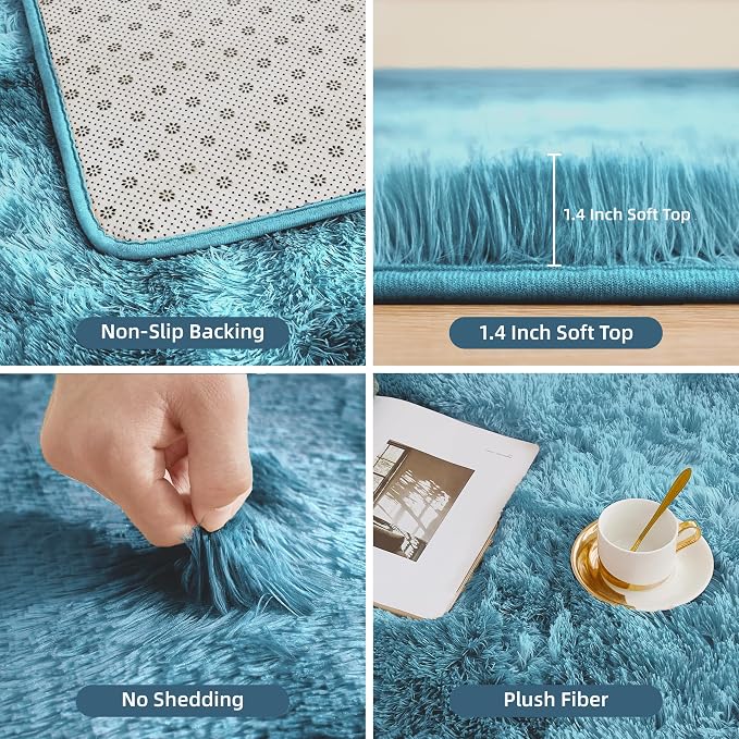 Litanika 5x8 Shag Area Rug for Living Room Bedroom, Tie-Dyed Blue High Pile - Image 5