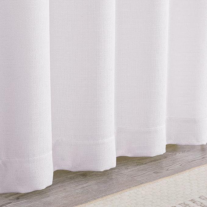 Chyhomenyc White Curtains 63 Inch Length 2 Panels, Faux Linen Textured Semi - Image 7