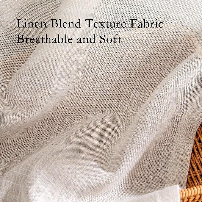 MYSKY HOME Semi Sheer Natural Linen Curtains 36 Inch Length 2 Panels, Light - Image 6