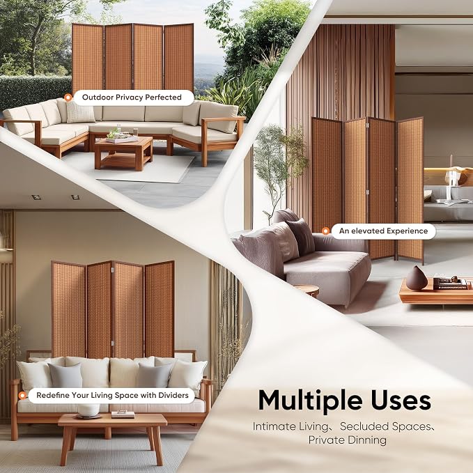 JOSTYLE 4 Panel Folding Privacy Screens 6ft Bamboo Freestanding Room Dividers - Image 7