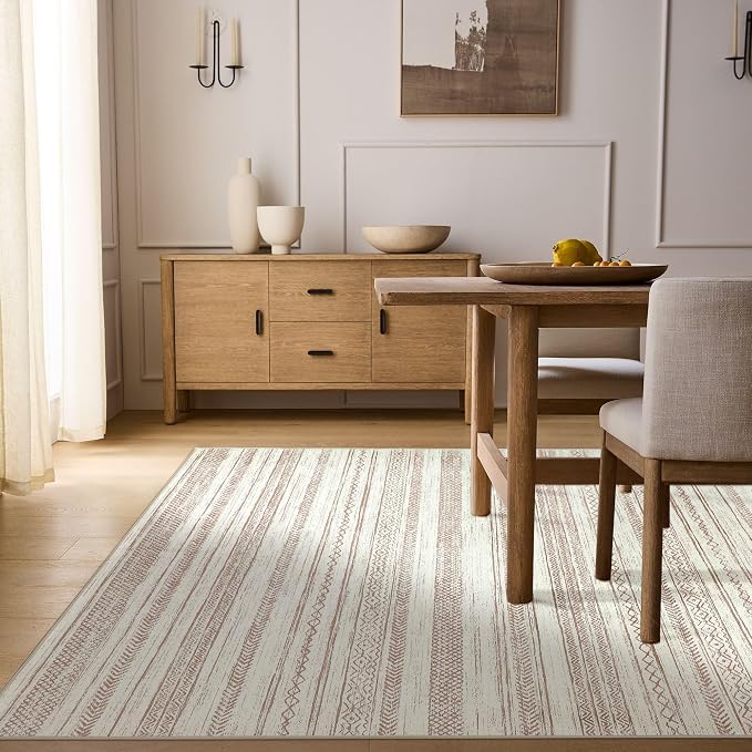 PureCozy Boho Area Rug 6x9 Beige Living Room Large Office Modern Neutral - Image 5