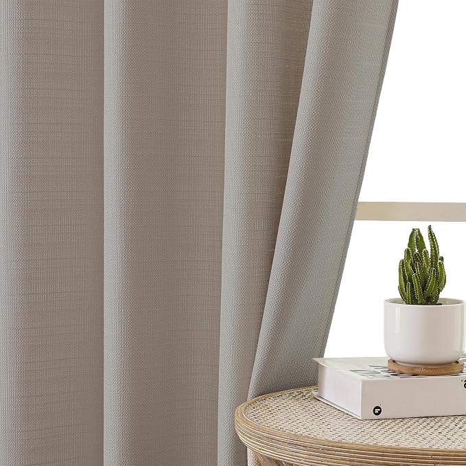 Chyhomenyc 2-Panel Stone Beige Kitchen Curtains, 36 Inch Length Tier, Faux - Image 6