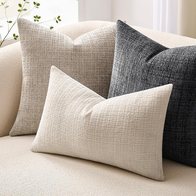 ZeeMart Fine-Textured Lumbar Throw Pillow Covers Set of 2, 12x20 Inch Ivory - Image 5
