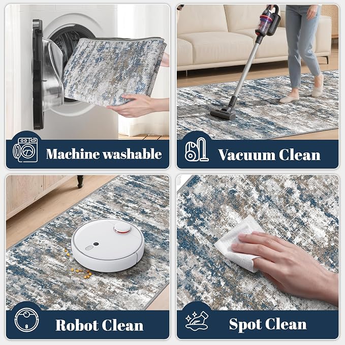 Abstract Washable Runner Rug 2x6, Hallway Rug Non-Slip, Woven Non-Shedding Thin - Image 6