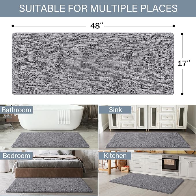 LOCHAS Luxury Bathroom Rug Shaggy Bath Mat 48 x 17 Inch, Washable Non Slip Bath - Image 2