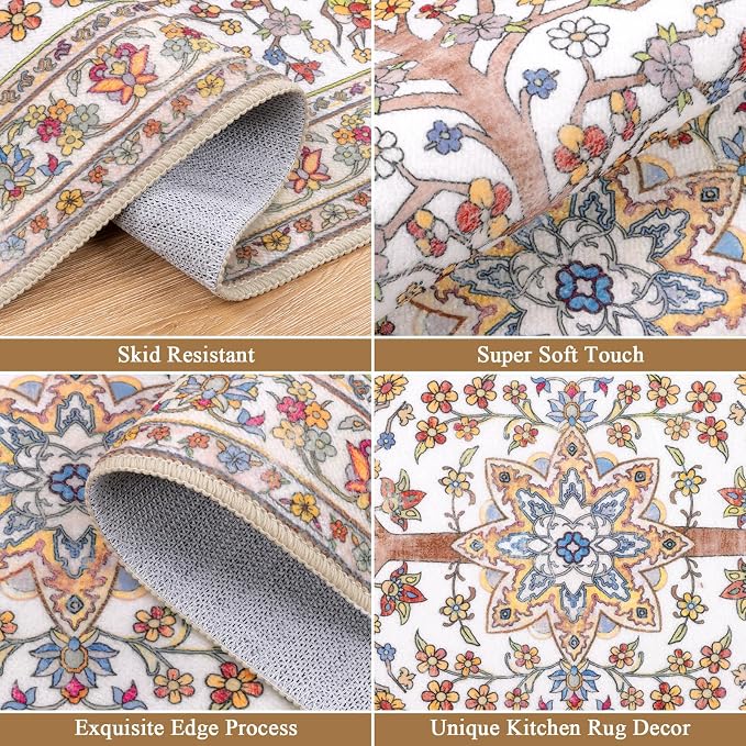 HEBE Boho Kitchen Rugs Sets of 3 Non Slip Washable Farmhouse Kitchen Rugs and - Image 5