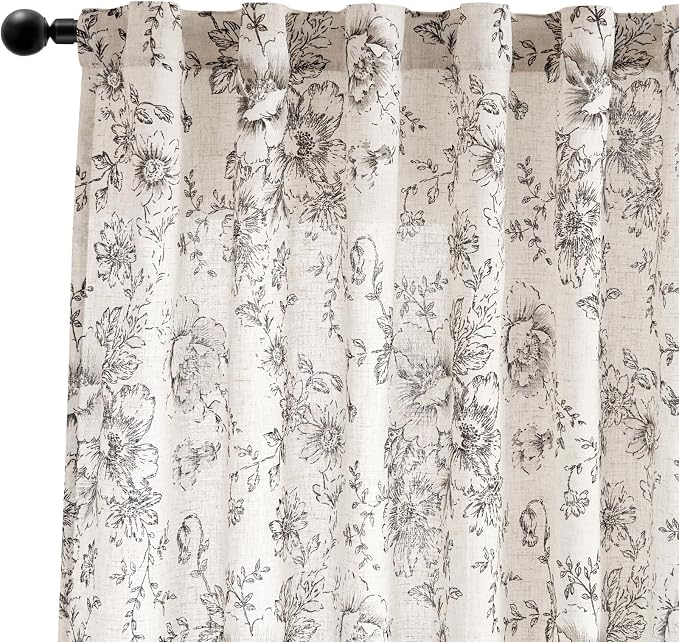 jinchan Linen Blend Curtain Floral Curtains Extra Wide - Image 9