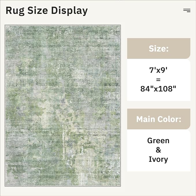 7x9 Area Rug for Living Room Washable Abstract Vintage Soft Thin Indoor Floor - Image 5