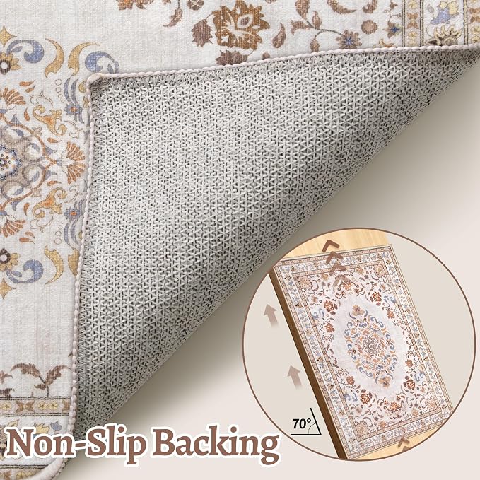 Tangsoo 2x6 Washable Runner Rug Non Slip, Vintage Boho Neutral Hallway Rug - Image 5