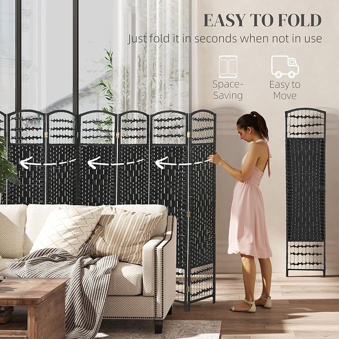 HOMCOM 8 Panel Room Divider, Folding Privacy Screen, 5.6' Room Separator - Image 3