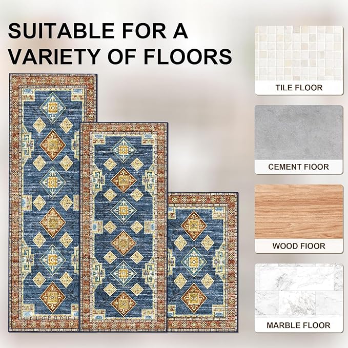 Tritard 100% Non Slip Kitchen Rugs Sets of 3 Washable Boho Kitchen Mats - Image 4