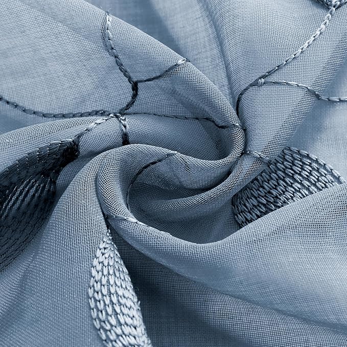 HOMEIDEAS Stone Blue Sheer Kitchen Curtains 30 X 36 Inch Length 2 Panels - Image 5