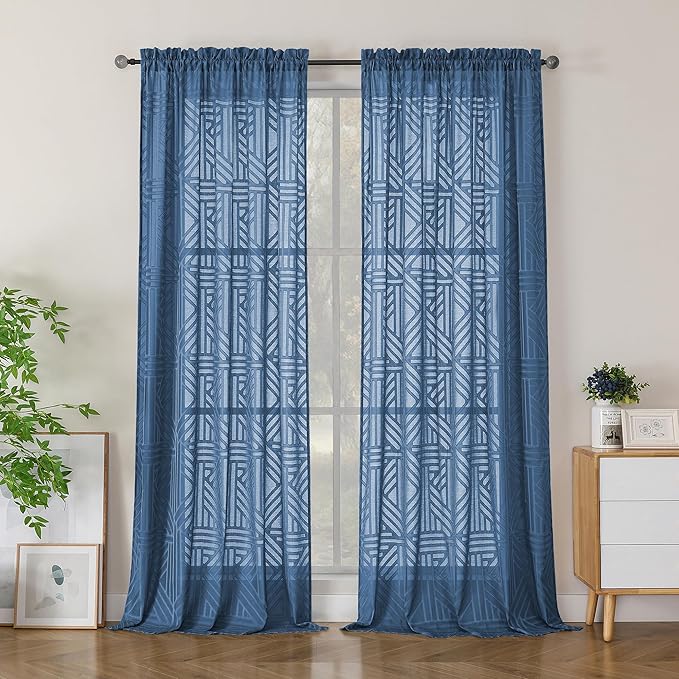 Simplebrand Semi Sheer Dusty Blue Curtains 96 Inches Long 2 Panels, Light by Simplebrand