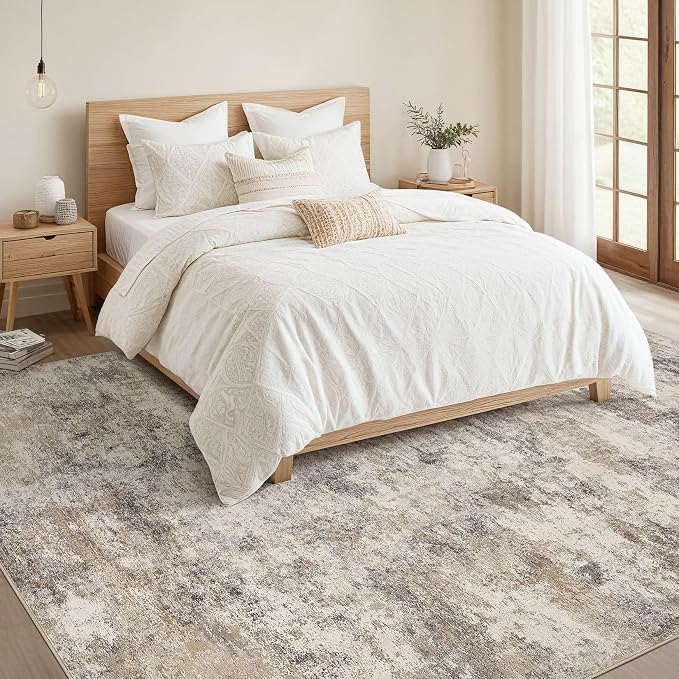 Nakagishi 7x9 Area Rugs Living Room: Washable Abstract Large Neutral Soft Rug - Image 4