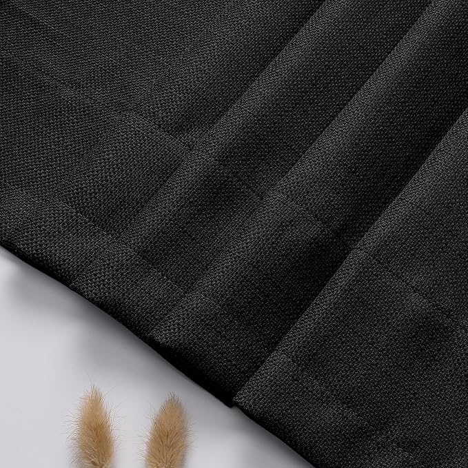 Chyhomenyc Black Curtains 45 Inch Length 2 Panels, Faux Linen Textured Semi - Image 8