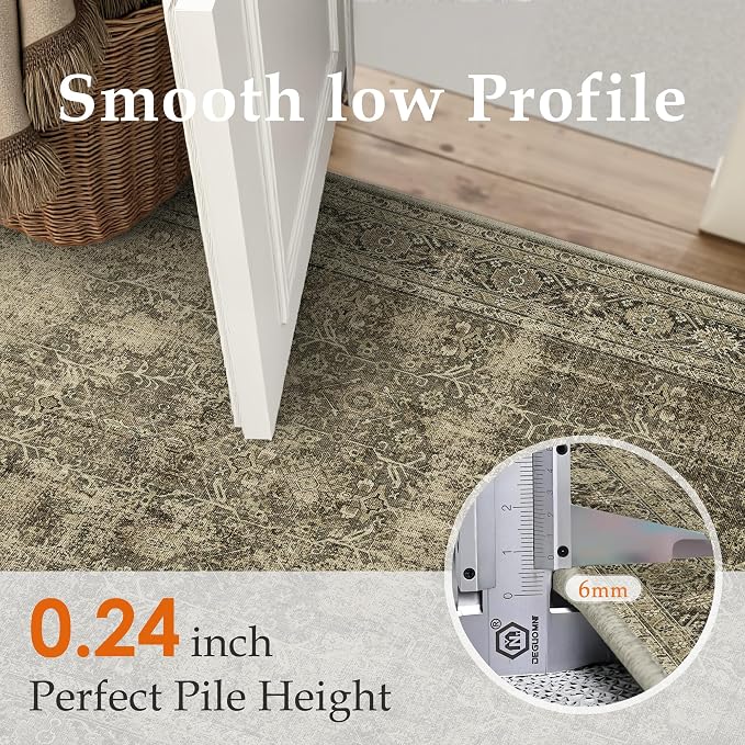 PureCozy Light Brown 3x10 Vintage Area Rug Hallway Indoor Kitchen Washable - Image 3