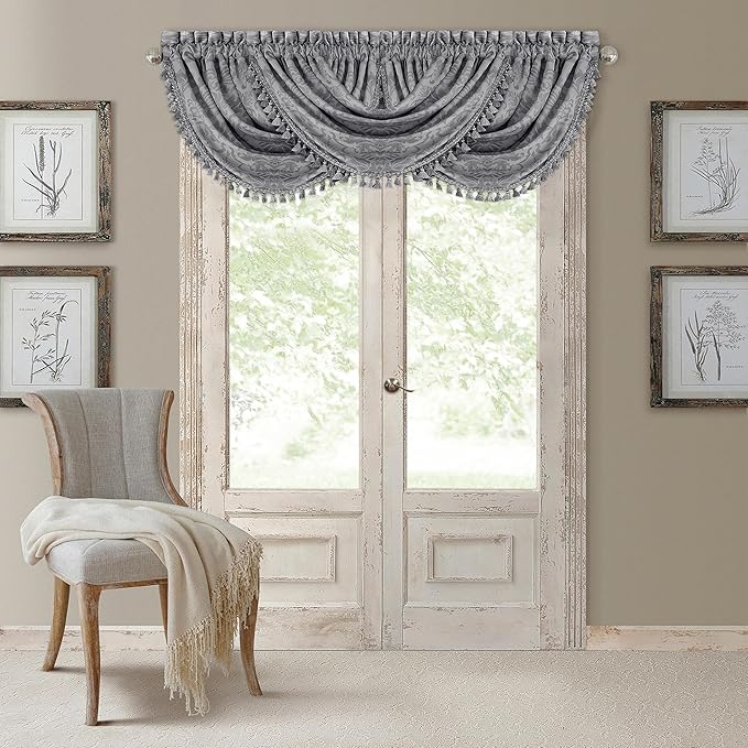 Elrene Home Fashions Antonia Floral Damask Waterfall Window Valance by ElreneHomeFashions
