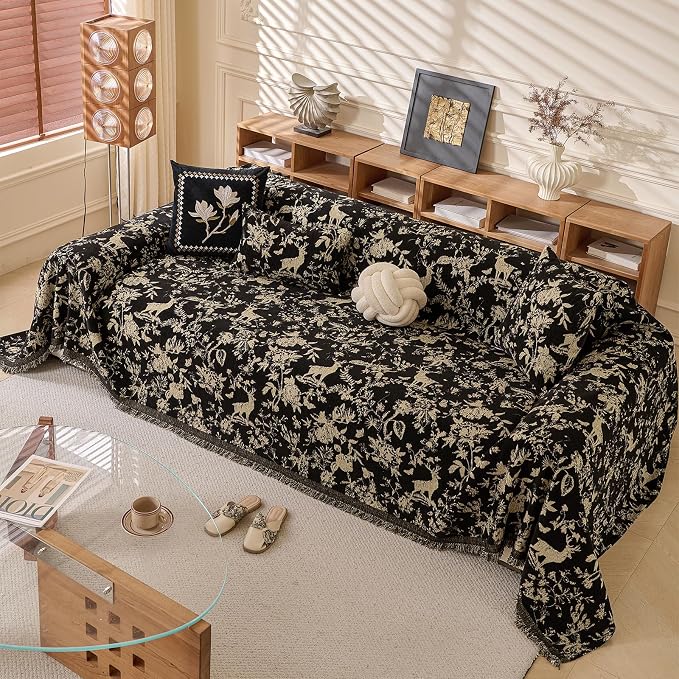 ROOMLIFE Black Sofa Cover, Vintage Boho Couch Cover by ROOMLIFE