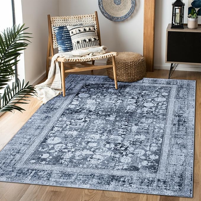 Area Rug 4×6, Vintage Boho Rug, Ultra-Soft Low Pile, Non Slip, Stain Resistant by DomitapisRug