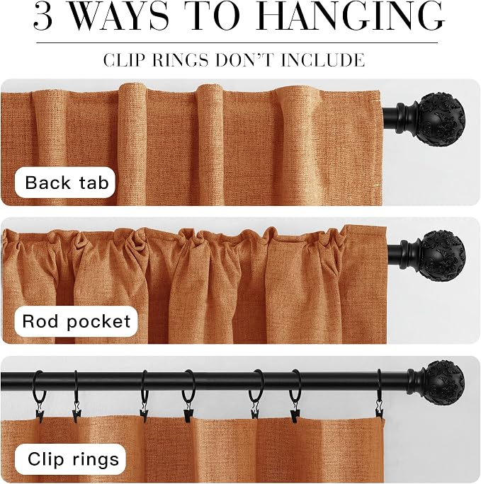 RYB HOME Burnt Orange Total Blackout Curtains Linen Texture, Rustic Fall - Image 7