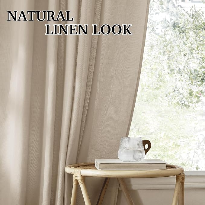 RYB HOME Guaze Burlap Curtains 95 inches Long, Large Window Treatment Back Tab - Image 6