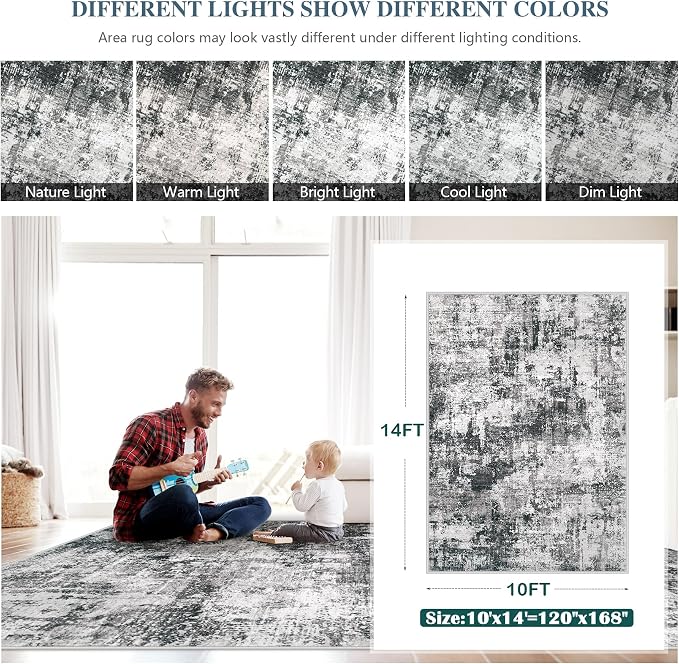 10x14 Area Rug for Living Room: Washable Abstract Large Soft Rugs Non Slip - Image 7