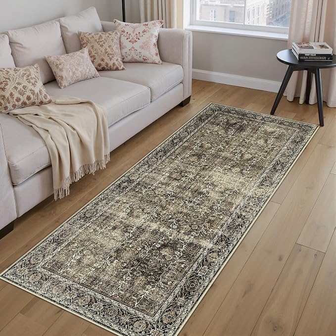 PureCozy Brown Runner Rug 2x7 Vintage Area Carpet Hallway Long Indoor Kitchen - Image 6
