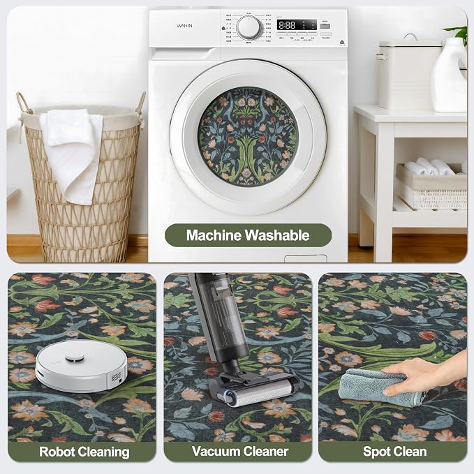 Tangsoo 5x7 Area Rug for Living Room Non Slip, Washable Vintage Green Floral - Image 7