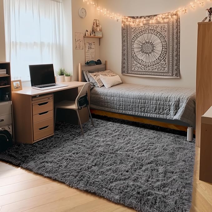 ONASAR Grey 3x5 Rugs for Bedroom, Fluffy Gray Bedside Area Rug, Ultra Soft by ONASAR