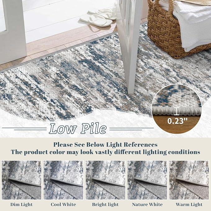 Abstract Washable Runner Rug 2x6, Hallway Rug Non-Slip, Woven Non-Shedding Thin - Image 4