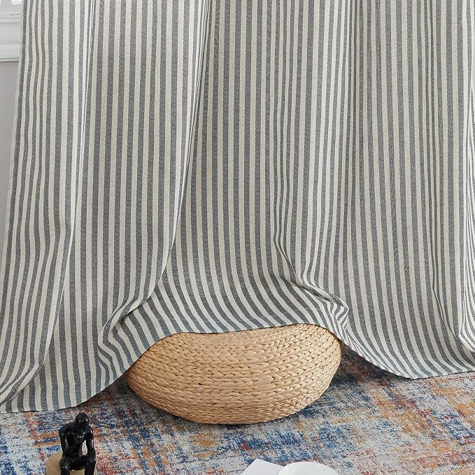 jinchan Linen Curtains for Living Room Charcoal Grey on Beige Striped Curtains - Image 7
