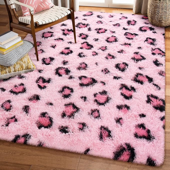 Amearea Soft Fluffy Leopard Rug, 5x8 Feet Pink Area Rug - Image 8