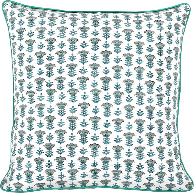 Ridhi Block Print Aquamarine Blue Pillow Cover 20" x 20" Decorative Couch - Image 7