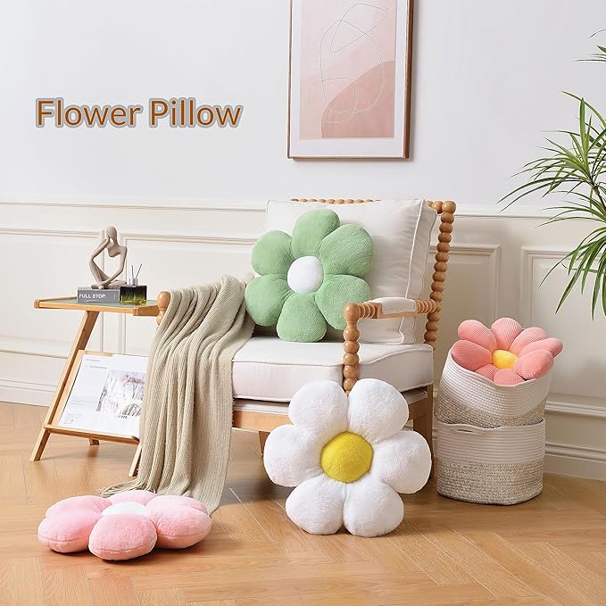 Flower Pillow，Daisy Flower Throw Pillow 15.7In Floor Pillow Cushion Cute White - Image 5