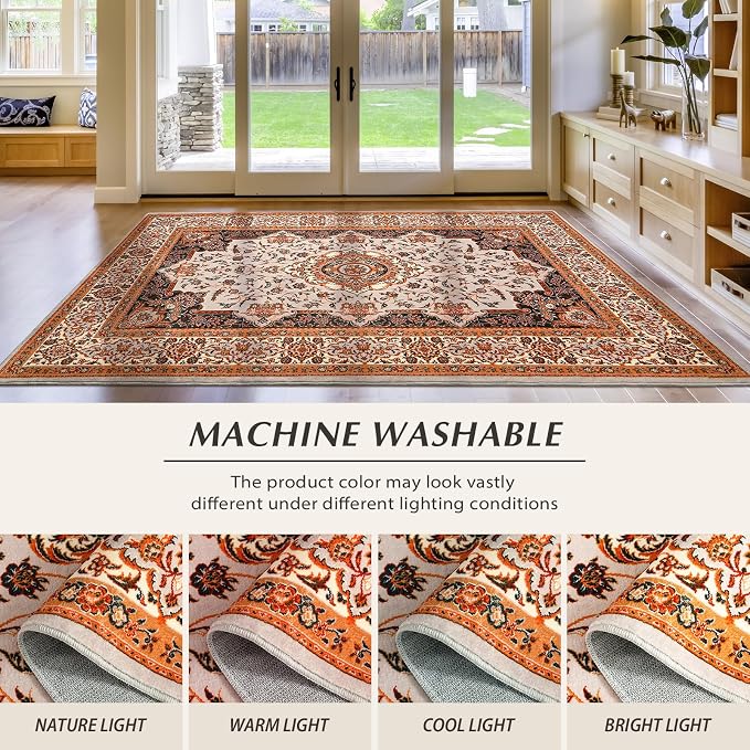 Area Rug for Living Room, 5x7Ft Machine Washable Orange Rugs for Bedroom - Image 8