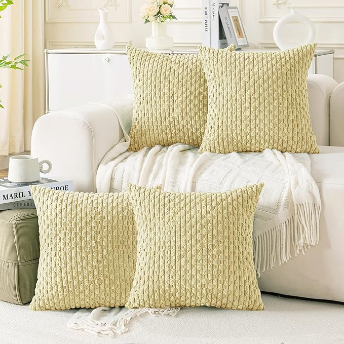 Set of 4 Pale Yellow Decorative Throw Pillow Covers 26x26 Inch Corduroy Pillow by Cozoomy