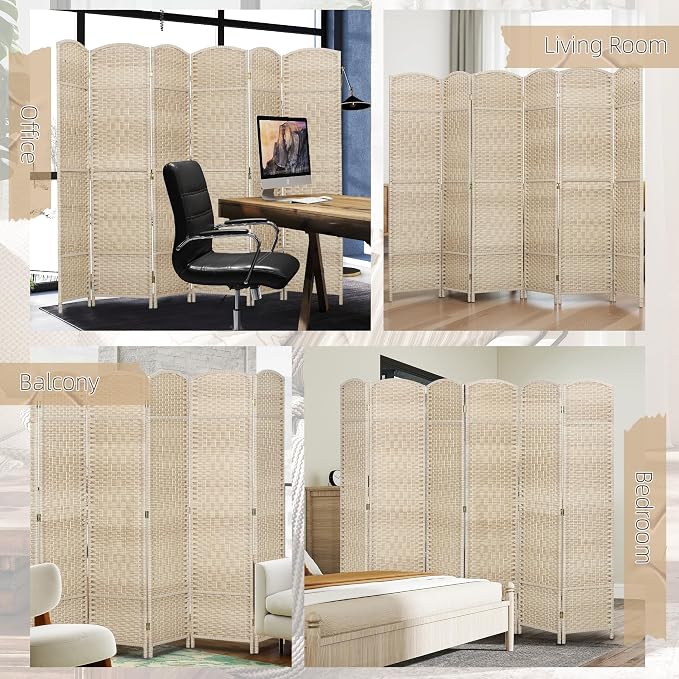 HOMCOM Room Divider, 6 Ft 6 Panel Folding Privacy Screen, Hand-Woven PP Wall - Image 6