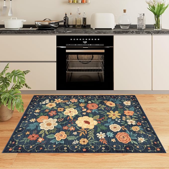 DUKINO 4x6 Area Rug, Lightweight Non Slip Washable Floral Rug, Indoor Low Pile - Image 3